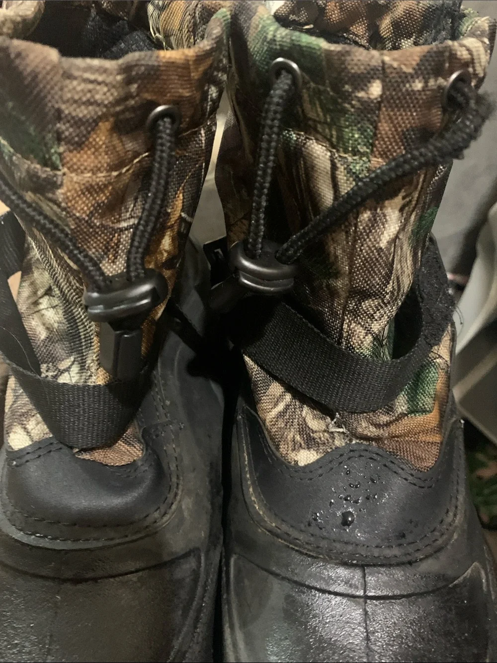 Kids Camo Pull-On Boots with Black Sole and Orange Logo